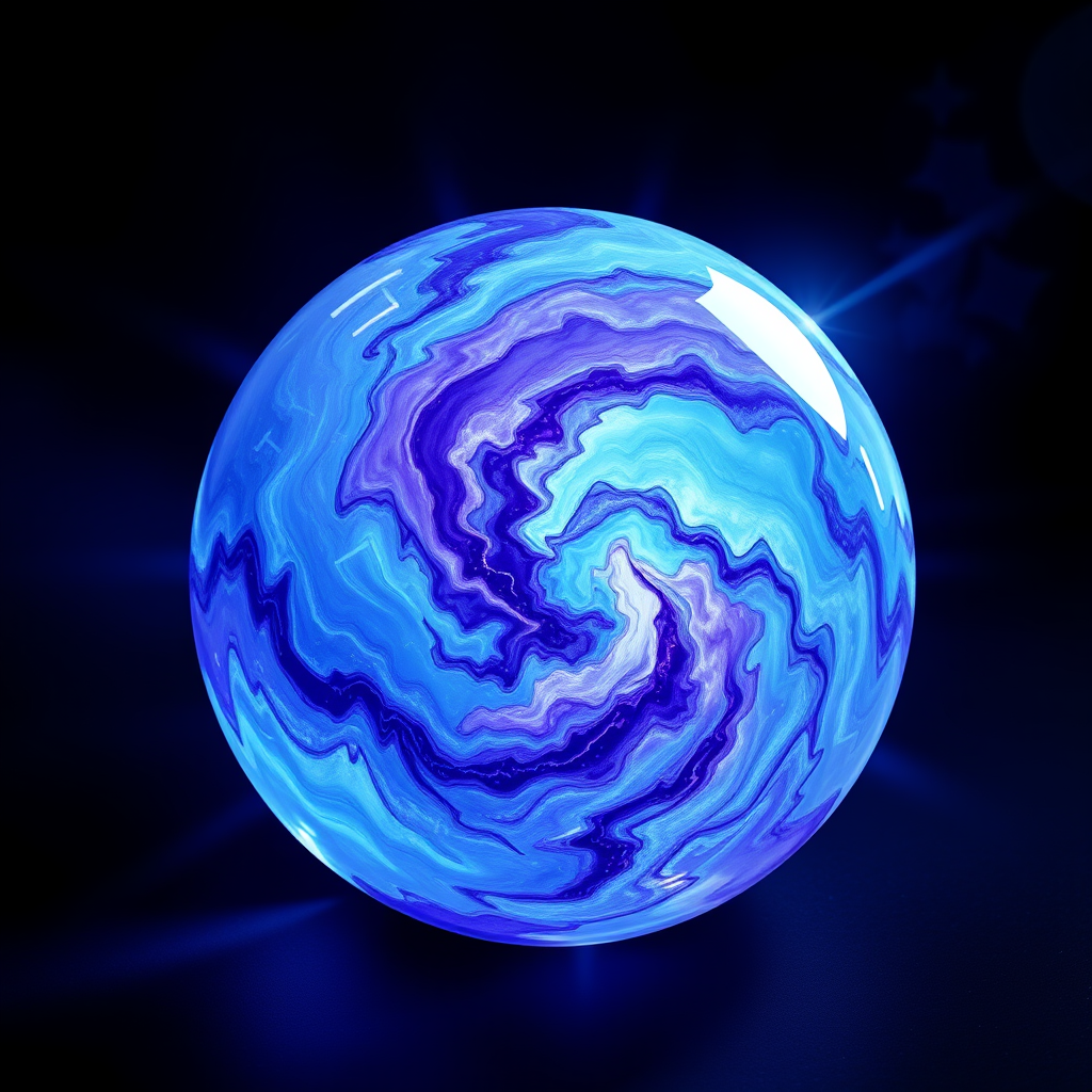 of blue and purple swirling within its depths. The orb radiates a mysterious energy, captivating all who gaze upon it. Its power is said to grant unimaginable abilities to those who possess it.