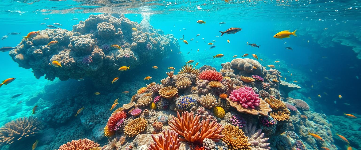 Vibrant, colorful coral reefs, underwater paradise, tropical fish, high quality, photorealistic, clear turquoise water, marine life, scuba diving, snorkeling, breathtaking, vibrant, exotic, diverse sea turtles, manta rays, underwater caves, vibrant corals, shipwrecks, underwater photography, ocean conservation. - Image