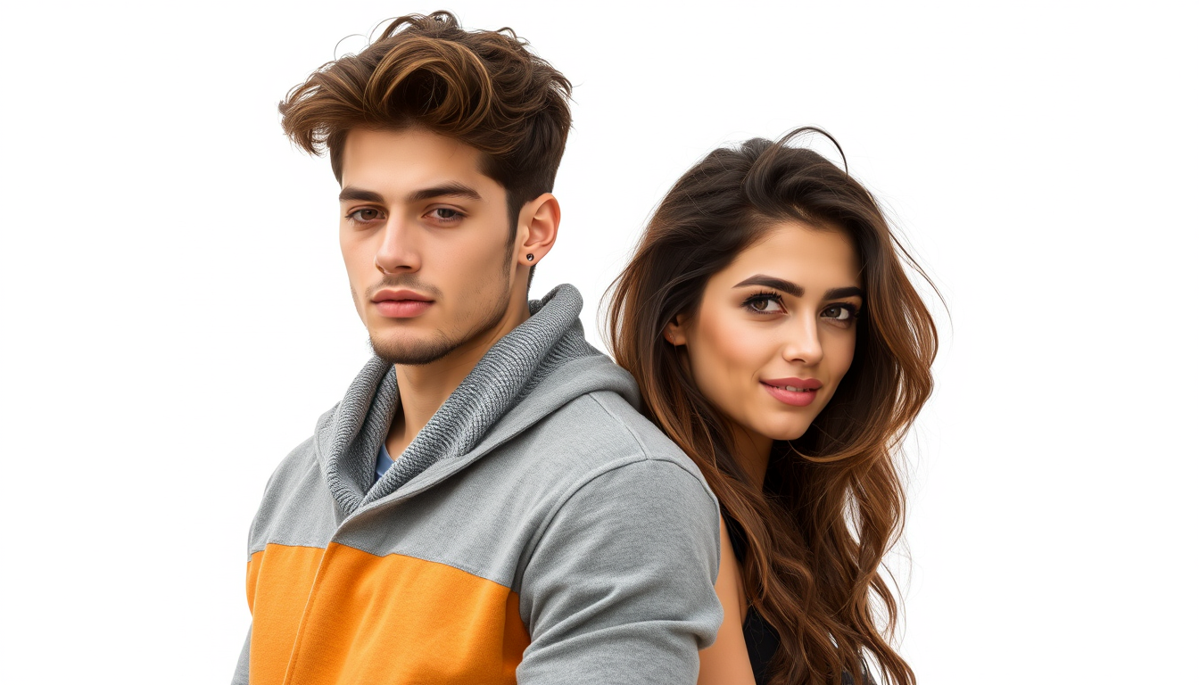 Handsome teenage couple from Italy with great hair, a handsome man and a beautiful woman. - Image