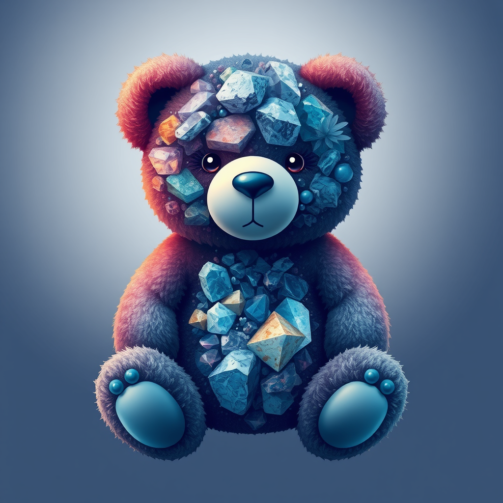 A tee shirt design of a teddy bear whose entire body and head are perfectly blended with a beautiful mineral. - Image