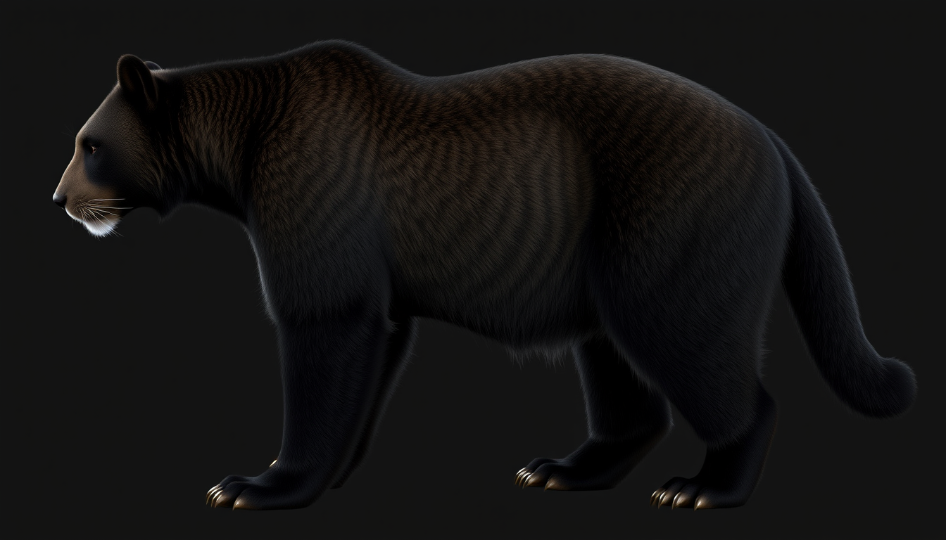 Realistic, quarter view, black bear cougar hybrid, standing. 3D reference. - Image