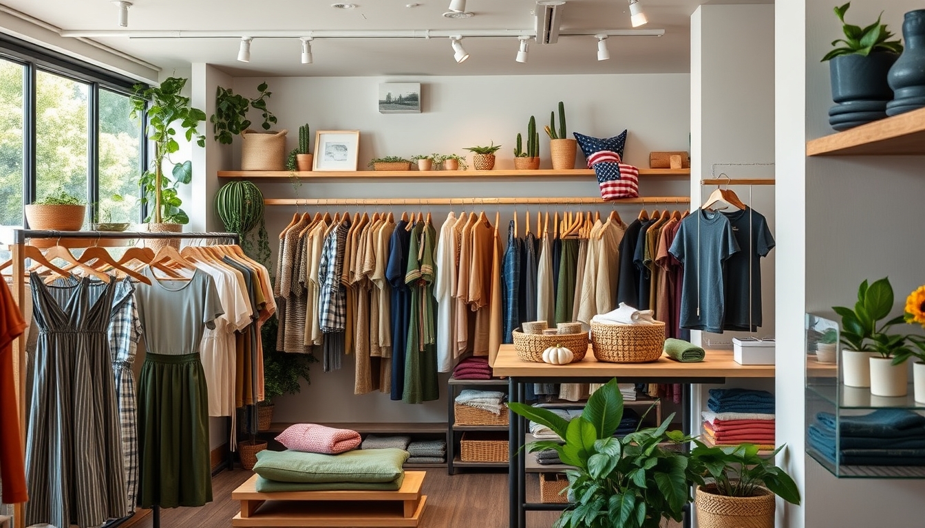 Sustainable clothing store with eco-friendly products, symbolizing green retail. - Image