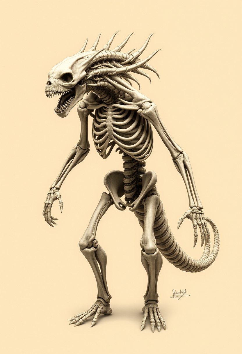 Anatomical Showcasing the Intricate Skeletal and Muscular Structure of a Monstrous Grotesque Creature