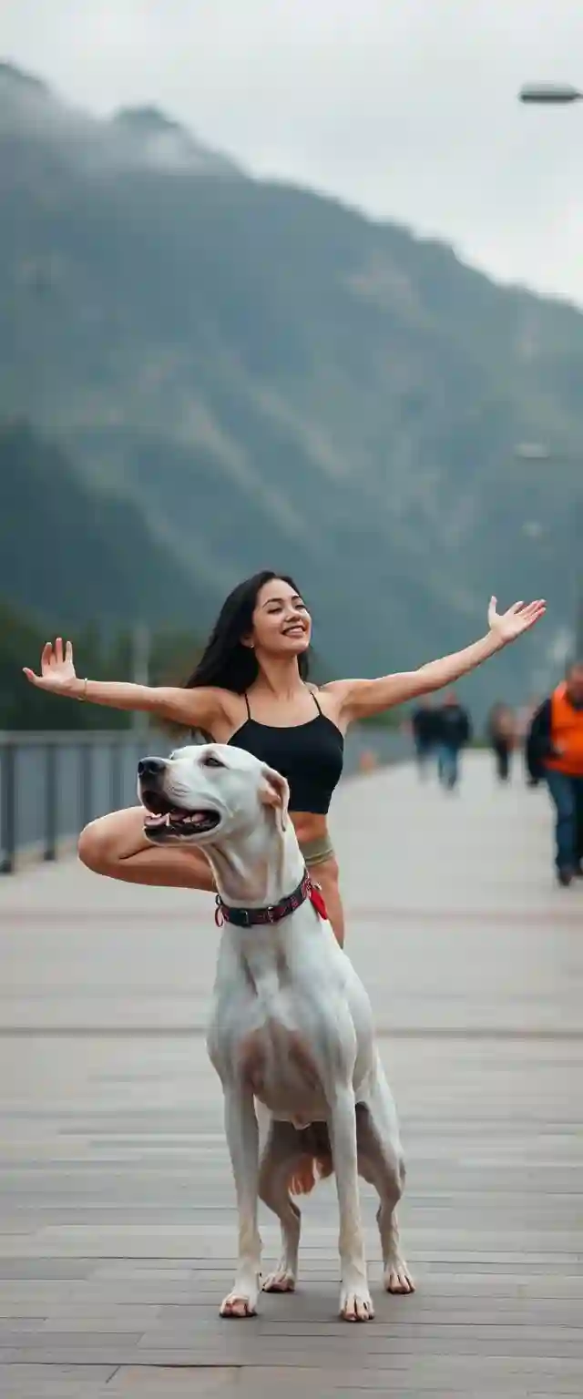 White women balancing body posing as dog.