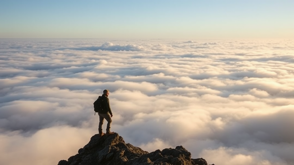 the sea of clouds, by Carlo Mense, shutterstock contest winner, clouds and fog, wanderer above the sea of fog, among the clouds, rise above clouds,  upon the clouds,