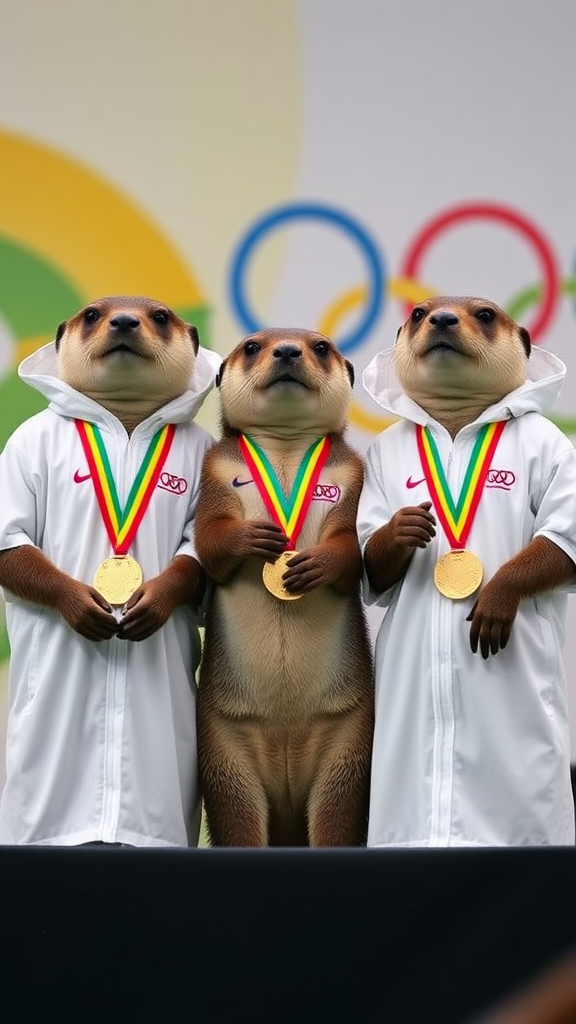 3 otters receive medals at awards ceremony in the Olympics.