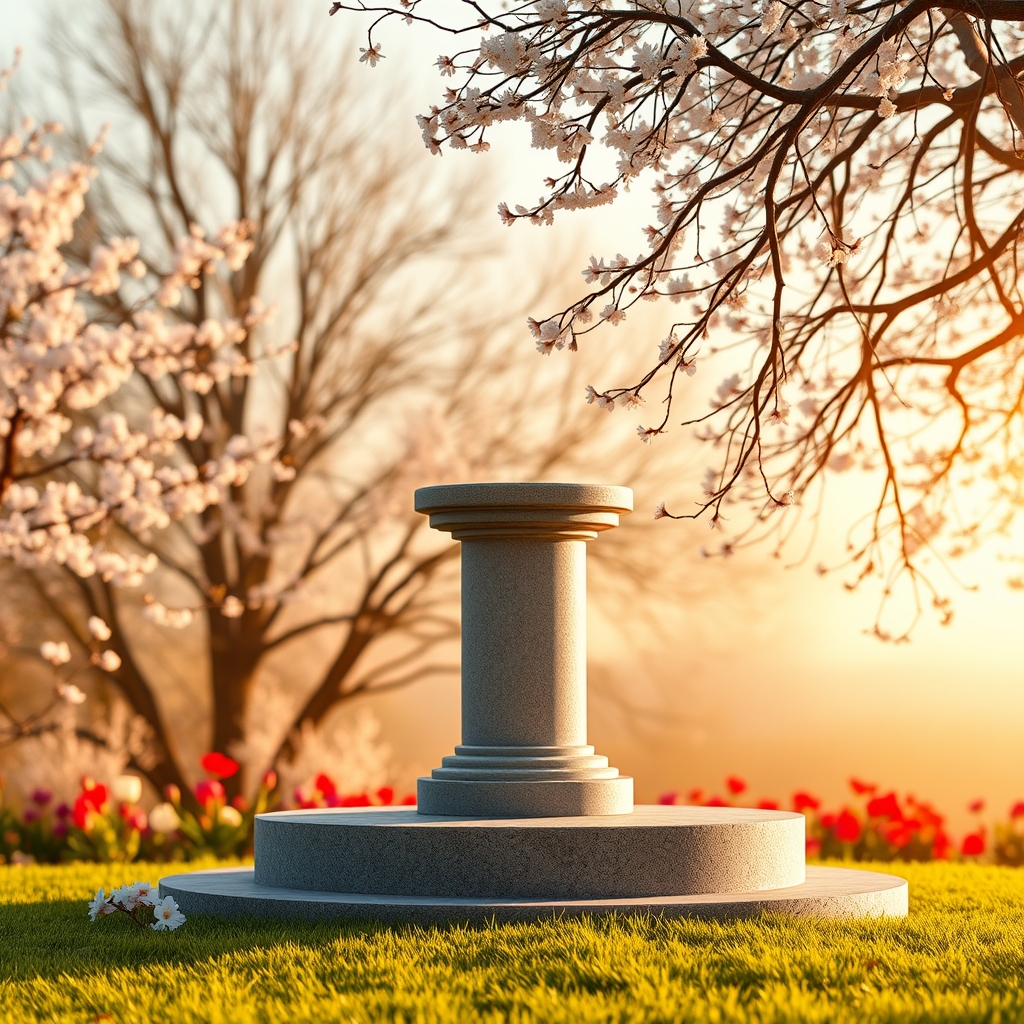 Serene Garden Podium with Spring Background Under Morning Light - Image