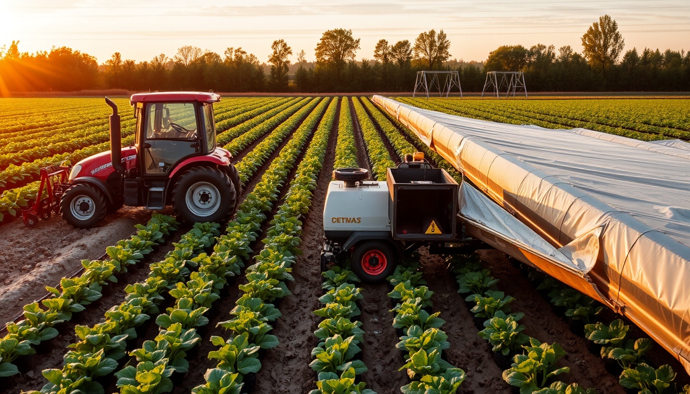 Smart farming with automated equipment, representing tech in agriculture. - Image