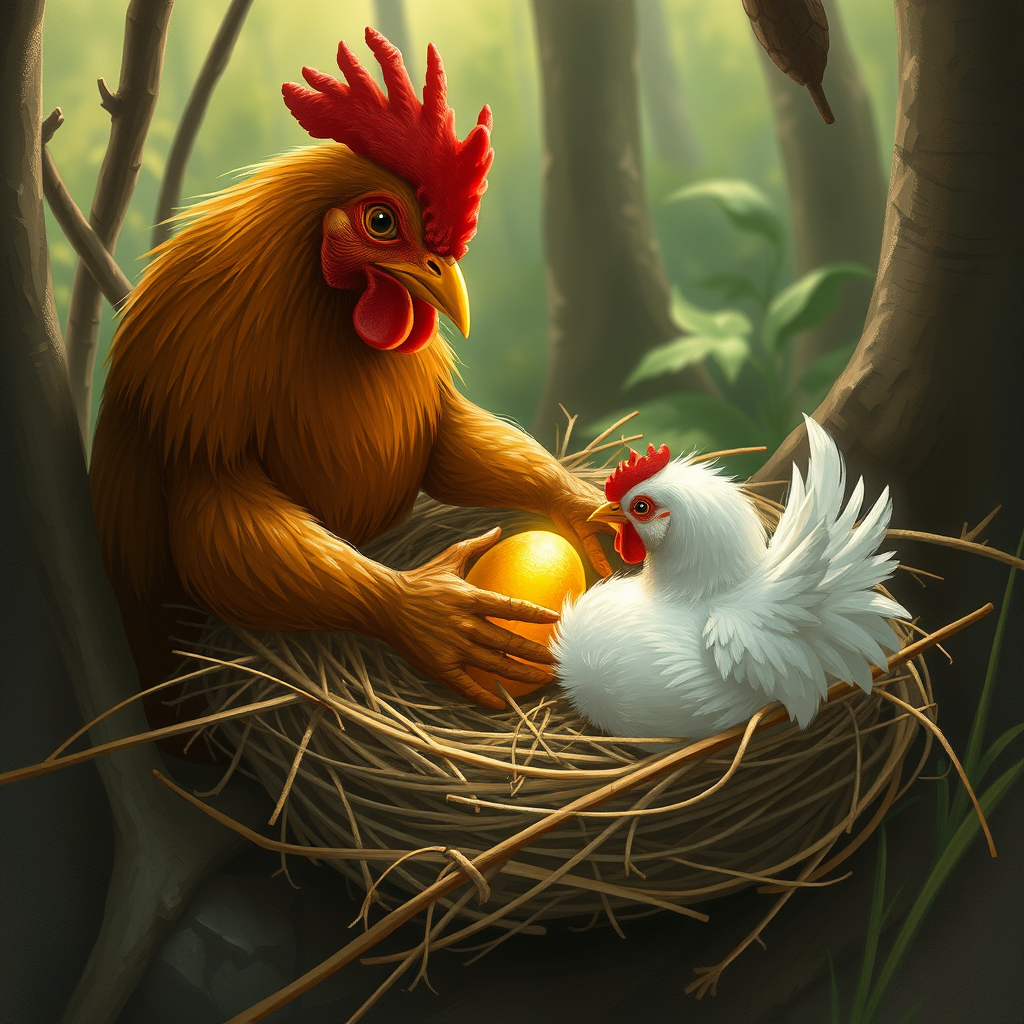 One day, he found a golden egg in his chicken's nest. - Image