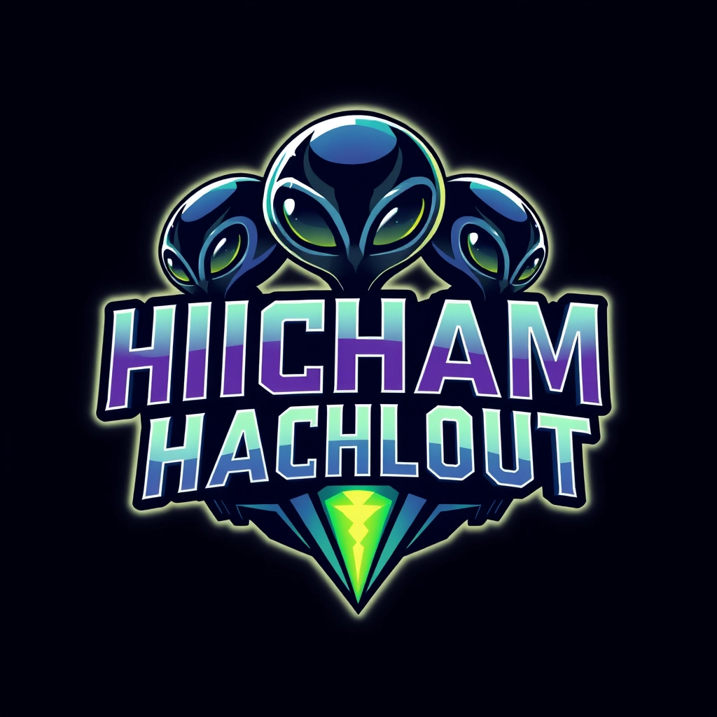 "HICHAM HACHLOUT" Text, logo design 2D, aliens galaxy Style