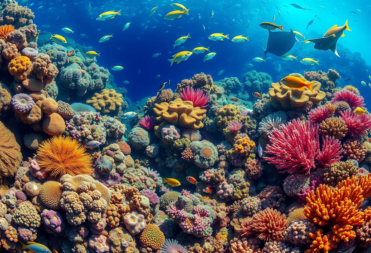 Vibrant, colorful coral reefs, underwater paradise, tropical fish, high quality, photorealistic, clear turquoise water, marine life, scuba diving, snorkeling, breathtaking, vibrant, exotic, diverse sea turtles, manta rays, underwater caves, vibrant corals, shipwrecks, underwater photography, ocean conservation.