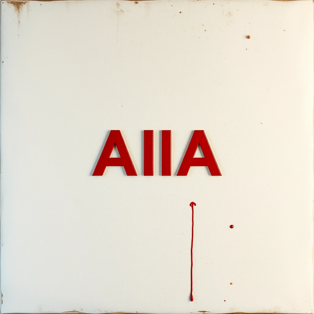 A realistic 3D red color "AIA" logo on a white canvas. Tarnished and stained with feces. - Image