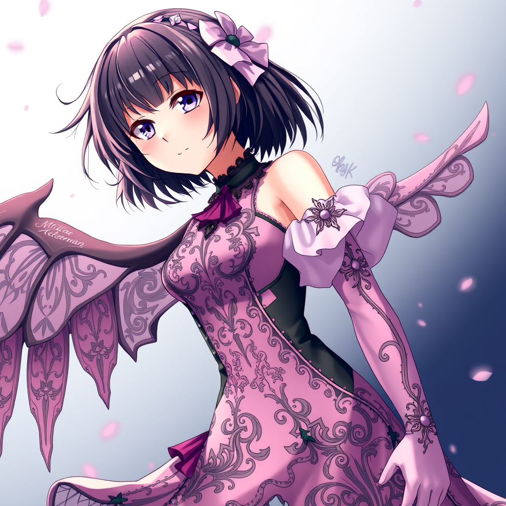 Anime artwork of Mikasa Ackerman in a detailed intricate pink and black dress, by wlop, 8k, beautiful details. - Image