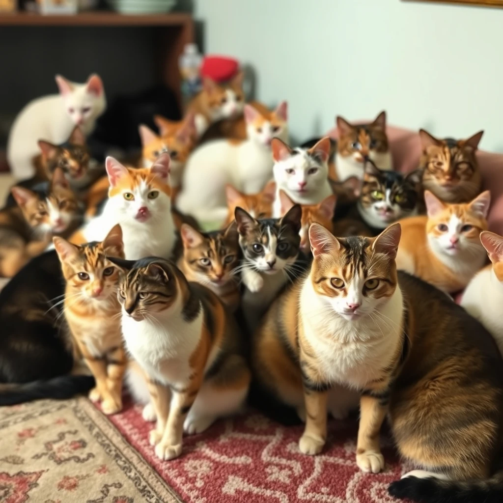 There are many cats in the house.