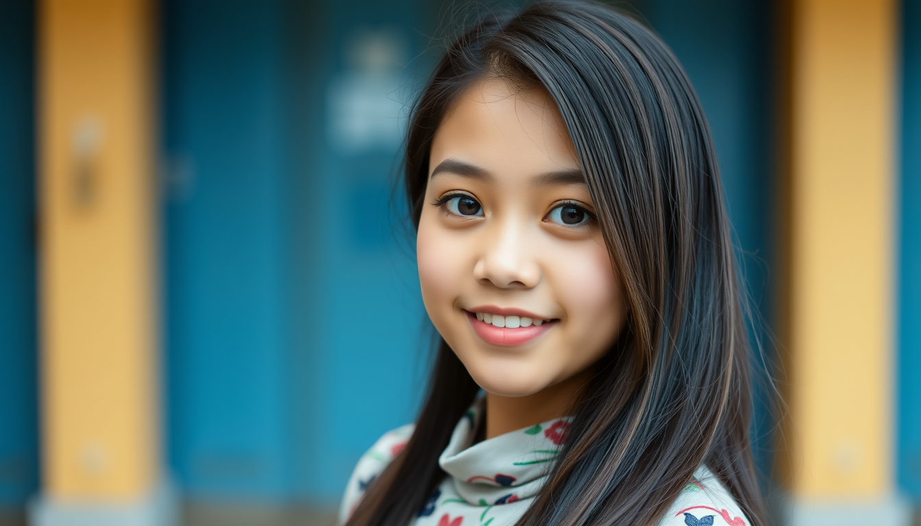 "Beautiful Malaysian girl, posing for an ID photo."