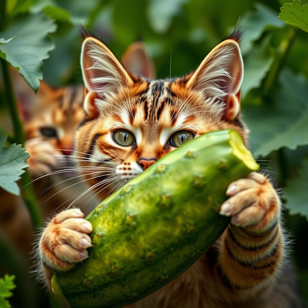 Heavy resistance of cat army against cucumber offensive. - Image