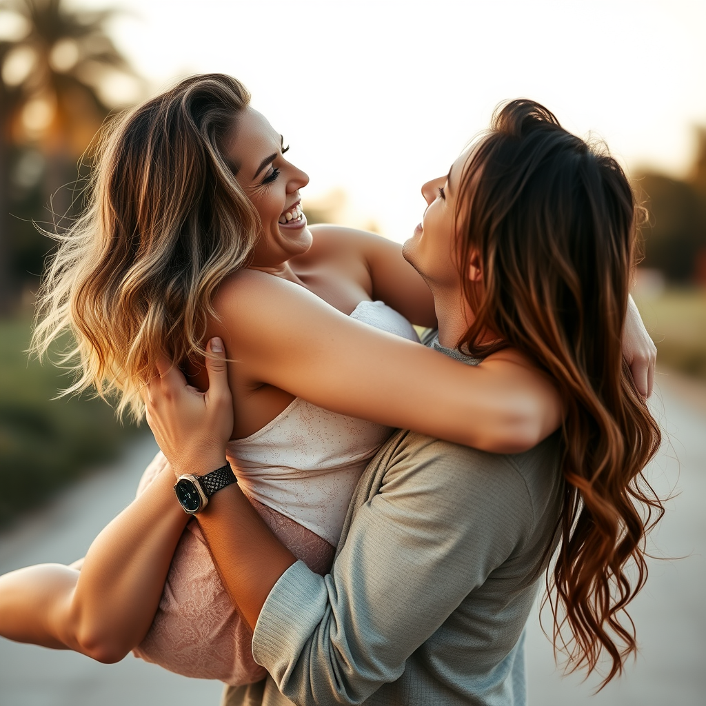 handsome man lifting women in his arms