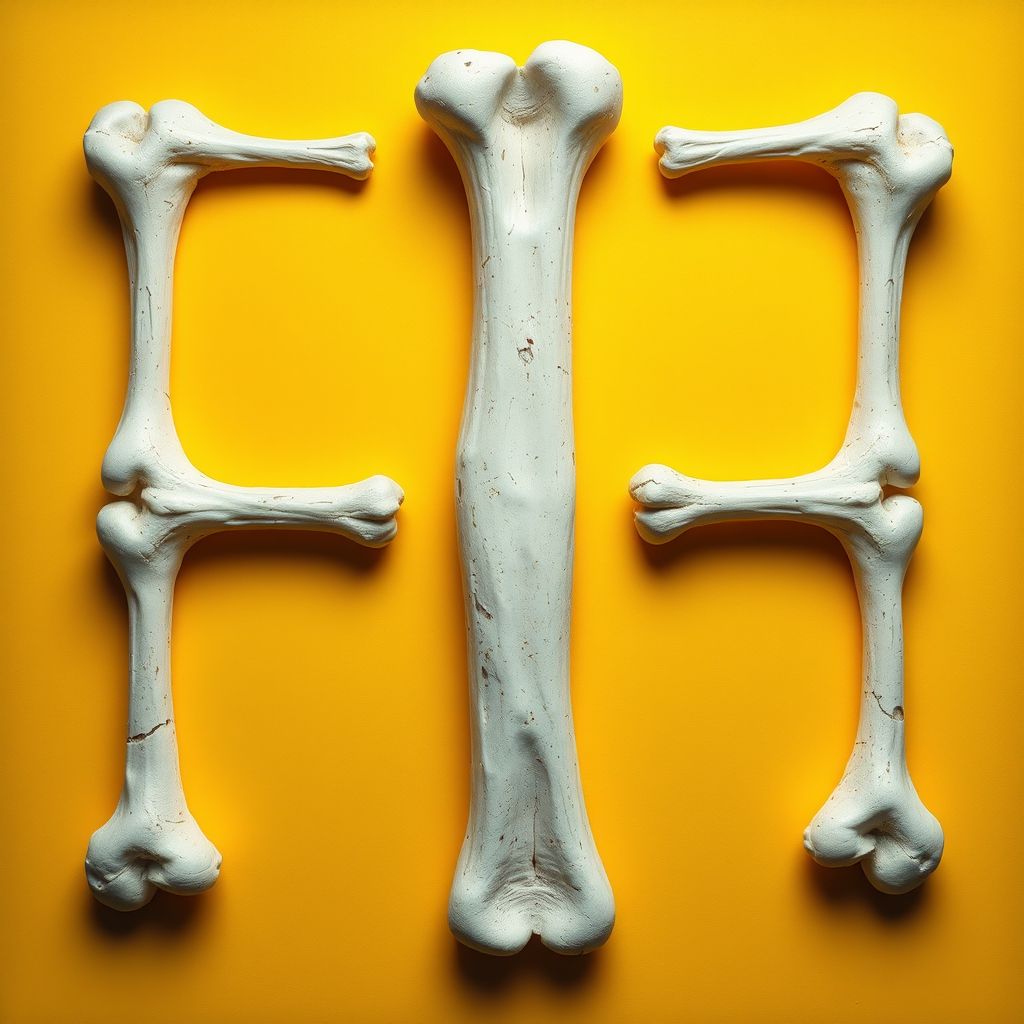 a typo "H" made of bones, yellow background, realistic photograph - Image