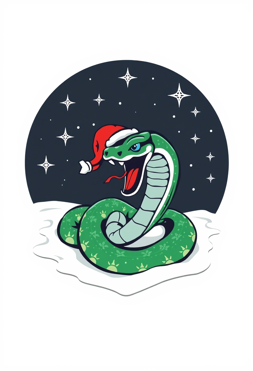 Christmas snake, professional T-shirt design, vector design isolated on a white background.