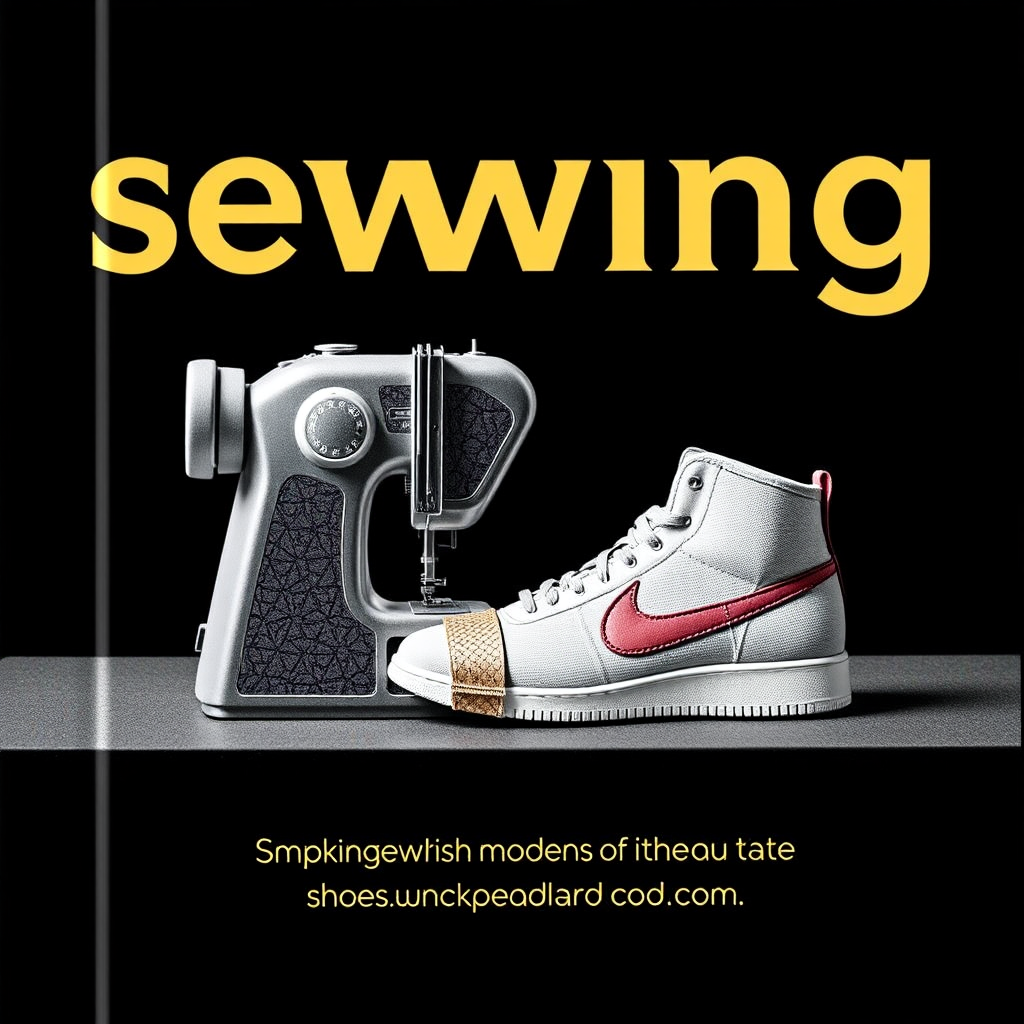 Book about 'sewing', with company 'RY', for creating modern Nike shoes. - Image