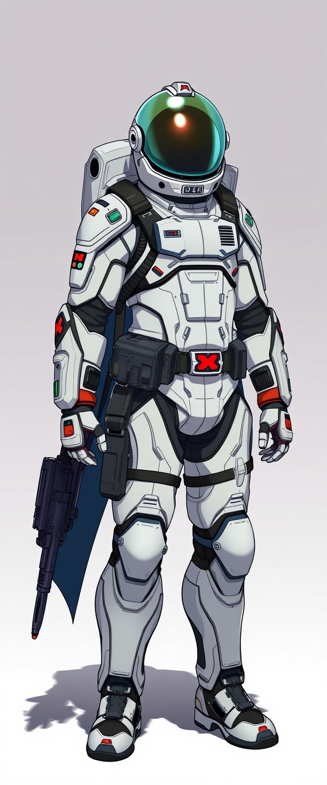 A warrior wearing a space suit, full body figure, anime style - Image