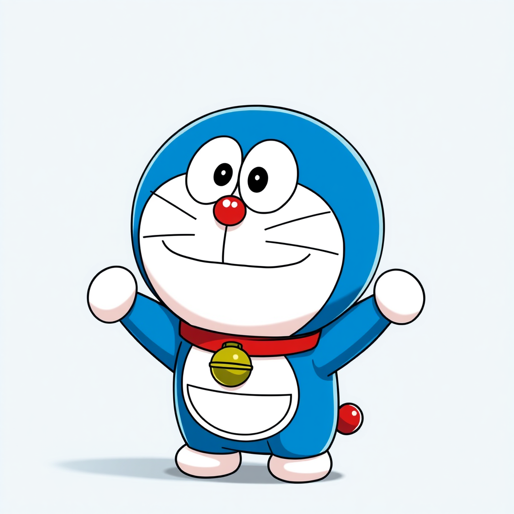 Doraemon in Pixar style, cute and expressive.