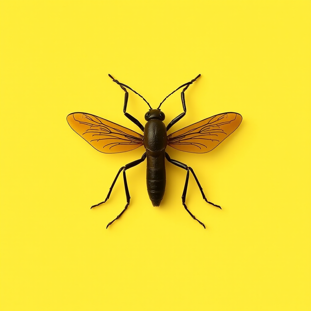 a single line made of insects, yellow background, realistic photograph - Image