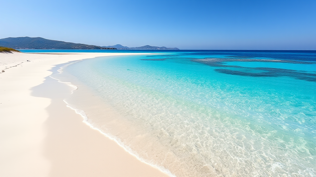 a beautiful sandy beach with clear water and turquoise water in greece, by karolis strautniekas, shutterstock, white beaches, breath-taking beautiful beach, white sandy beach, turquoise water, white sand beach, clear blue water - Image