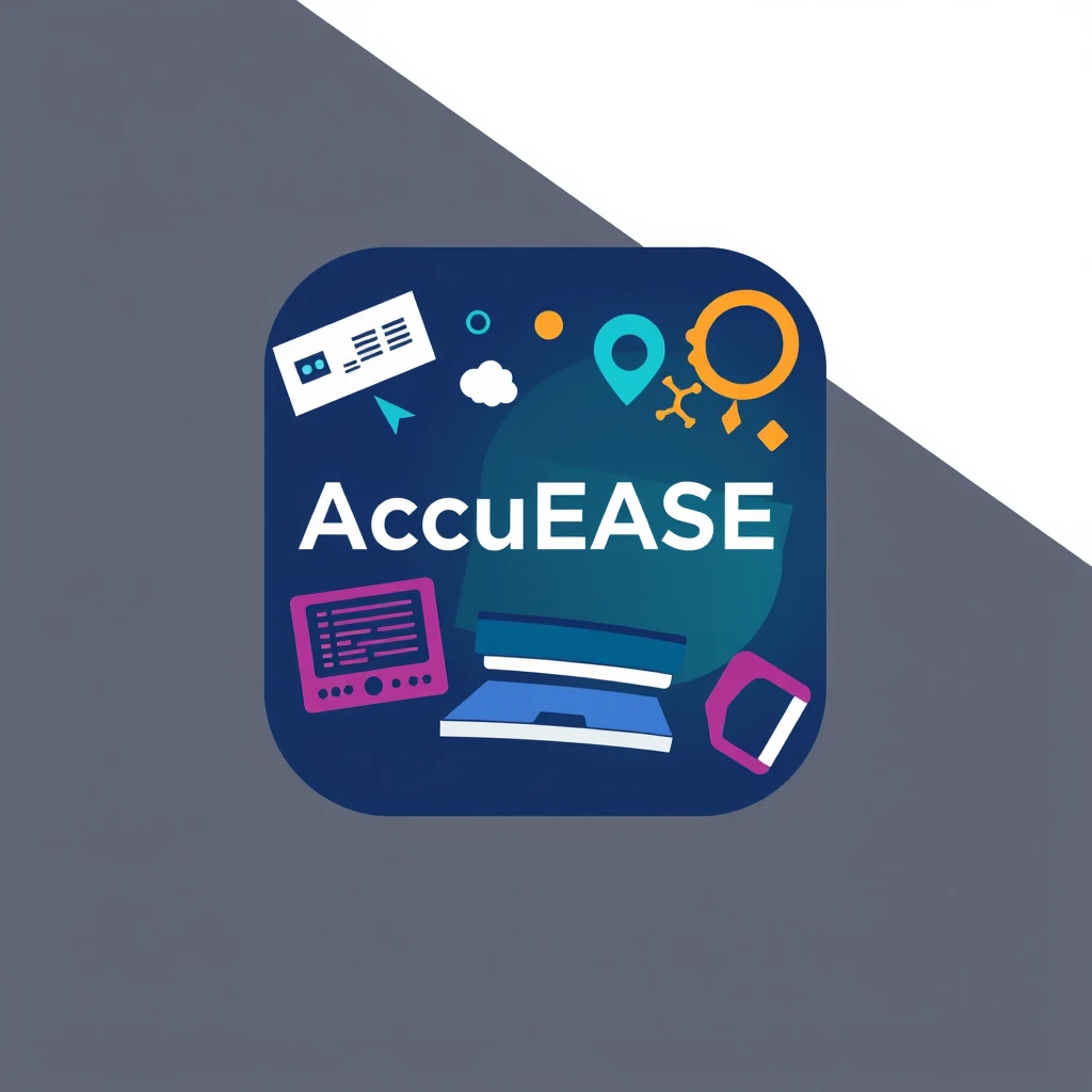 Make a logo for my application named "AccuEASE" with images of IT stuff.