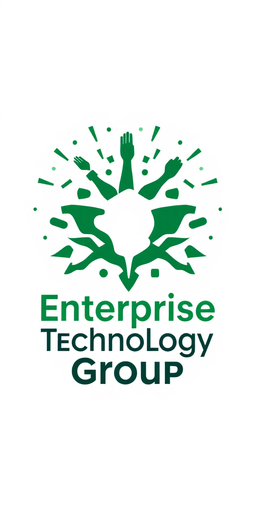 Create an organizational logo with the text "Enterprise Technology Group" with a theme of celebration. Use font Futura PT Heavy and greens for color palette. - Image