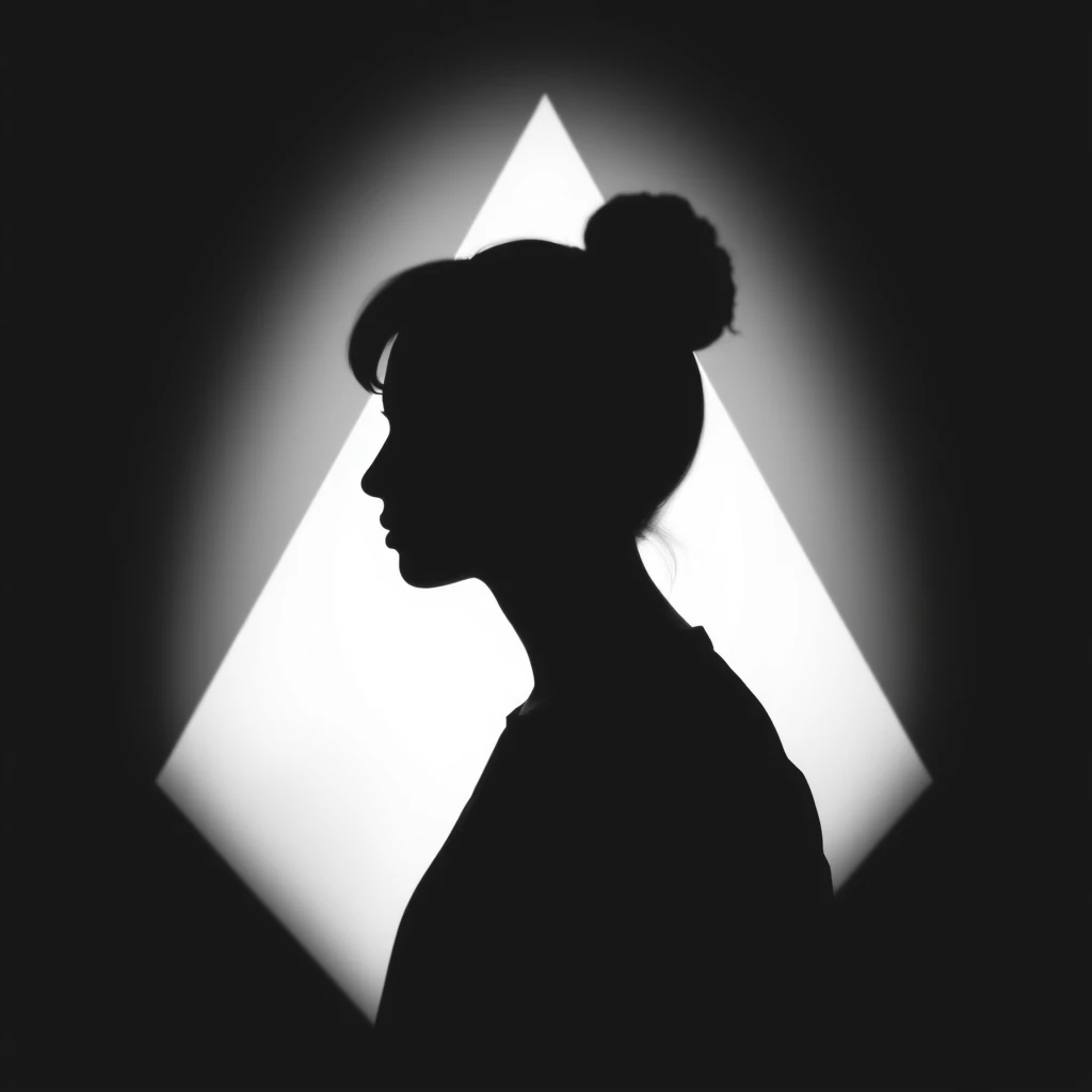 Minimalist portrait silhouette merged in triangular translucent background. Monochrome. - Image