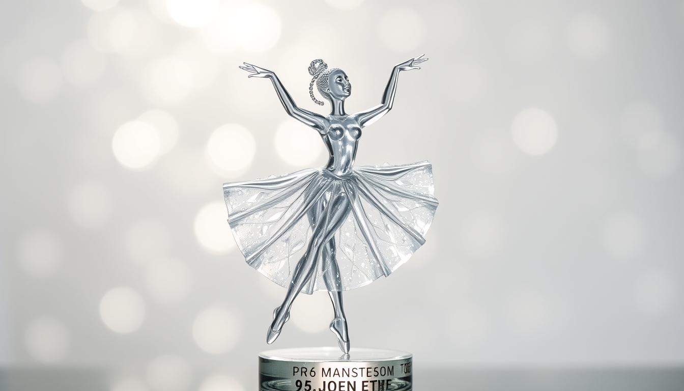 A delicate glass sculpture of a dancing ballerina, surrounded by shimmering light. - Image