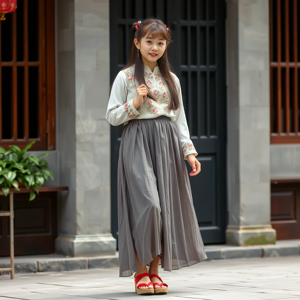 Chinese girl with gray skirt - Image