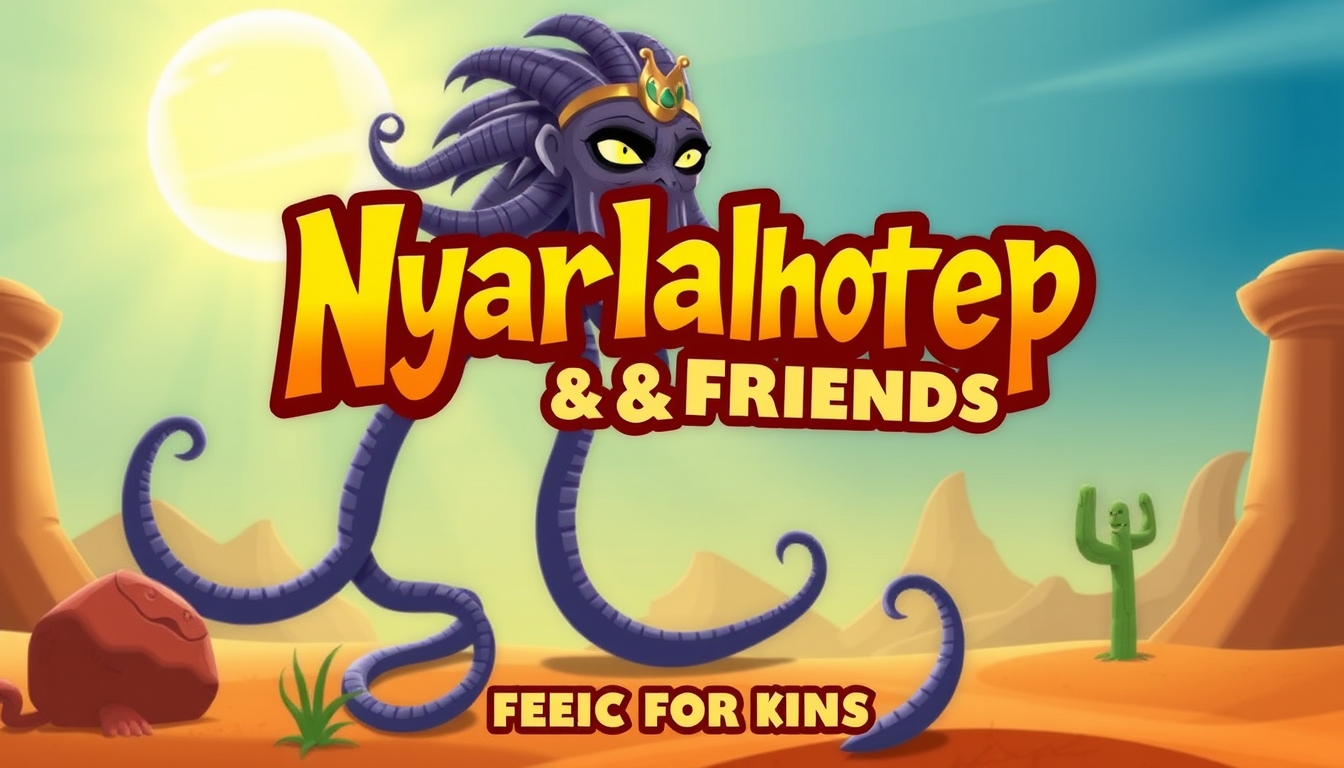 Poster for a TV show for kids called "Nyarlathotep & Friends" about an Egyptian god with tentacles.