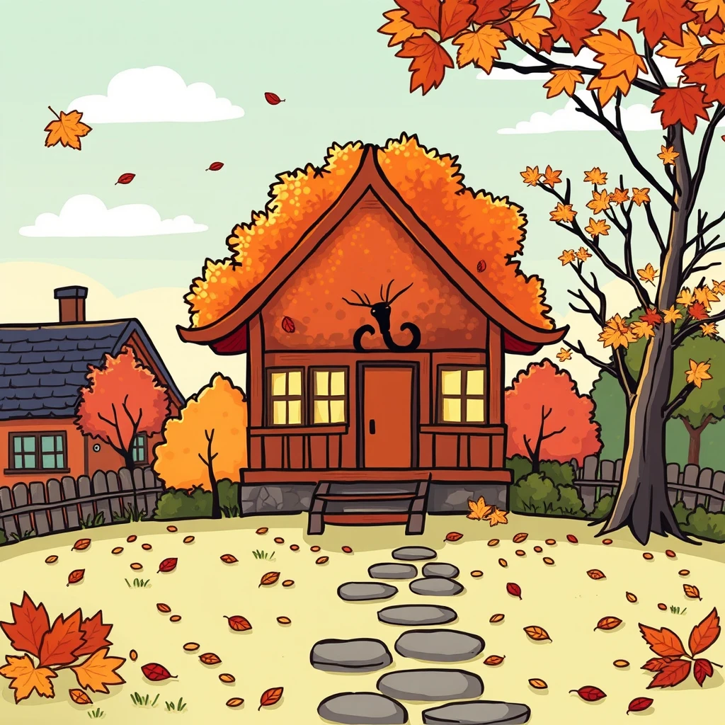 "Beginning of autumn, cartoon style."