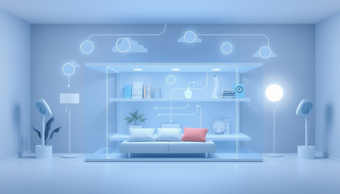 Smart Home Technology Illustration in Silver and Blue Palette