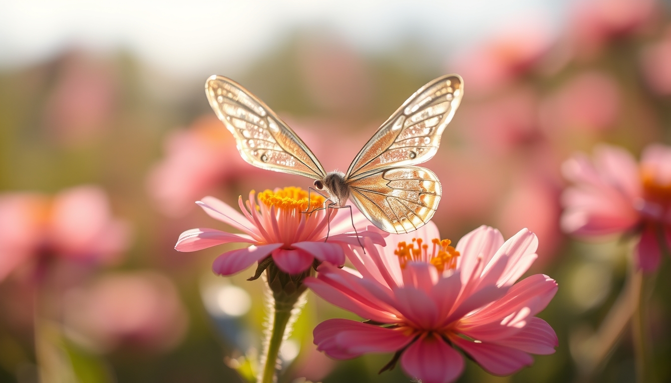 A delicate glass butterfly perched on a blooming flower, catching the sunlight. - Image