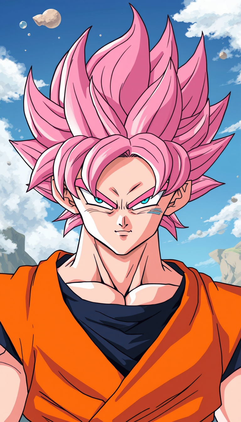 Son Goku pink hair, Dragon Ball anime art style