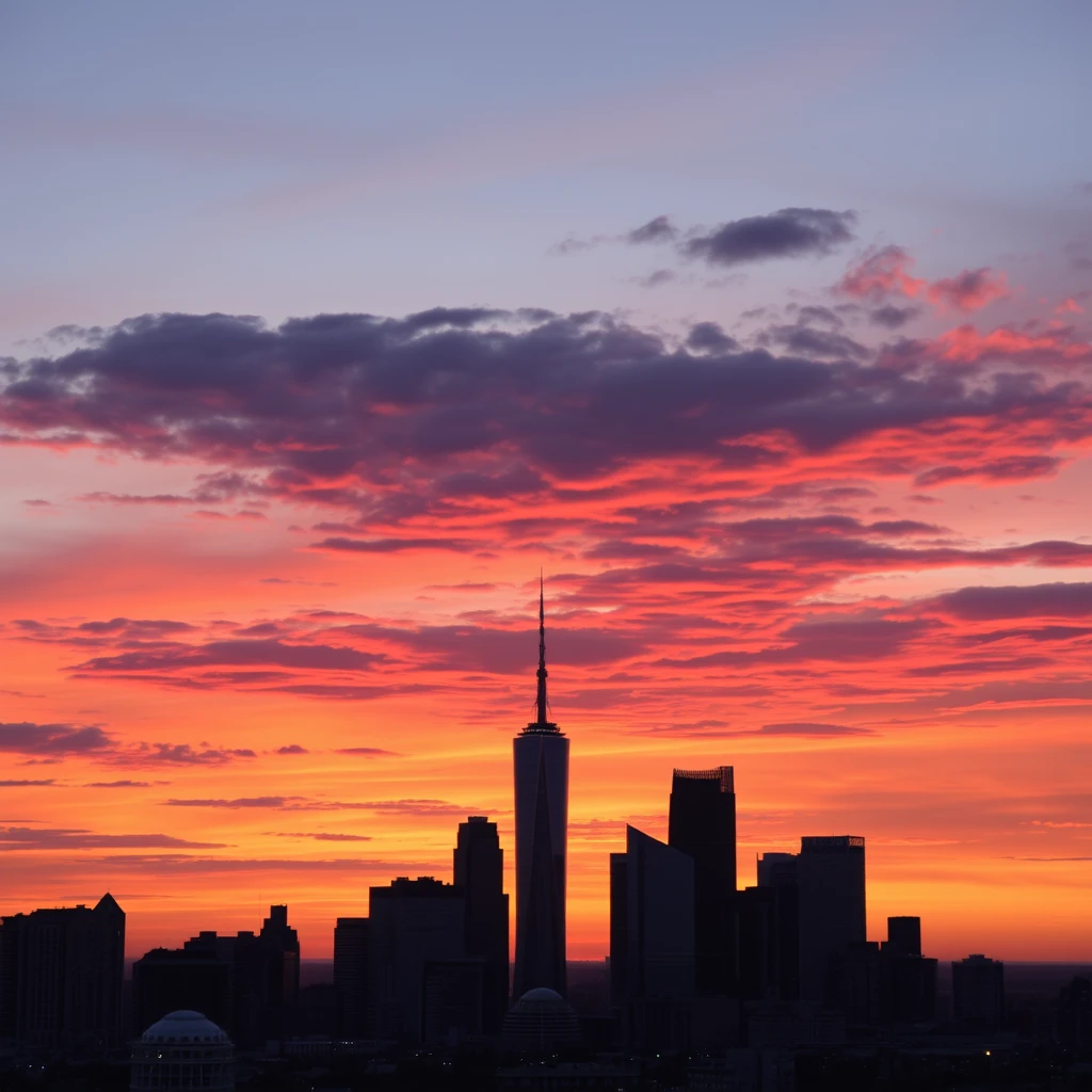 sunset sky of big city