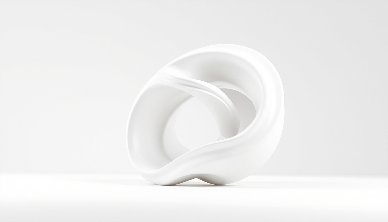 A 3D render of a digital sculpture with smooth, flowing forms, set against a minimalist background with soft lighting.