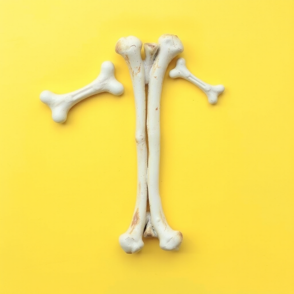 A letter "H" made of bones, yellow background, realistic photograph. - Image