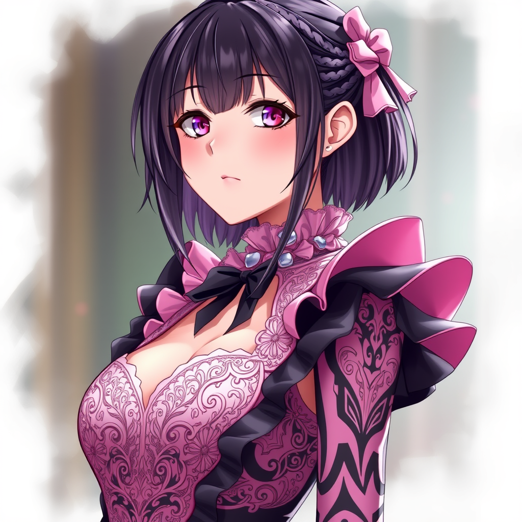 Anime artwork of Mikasa Ackerman in a detailed intricate pink and black dress, by wlop, 8k, beautiful details. - Image