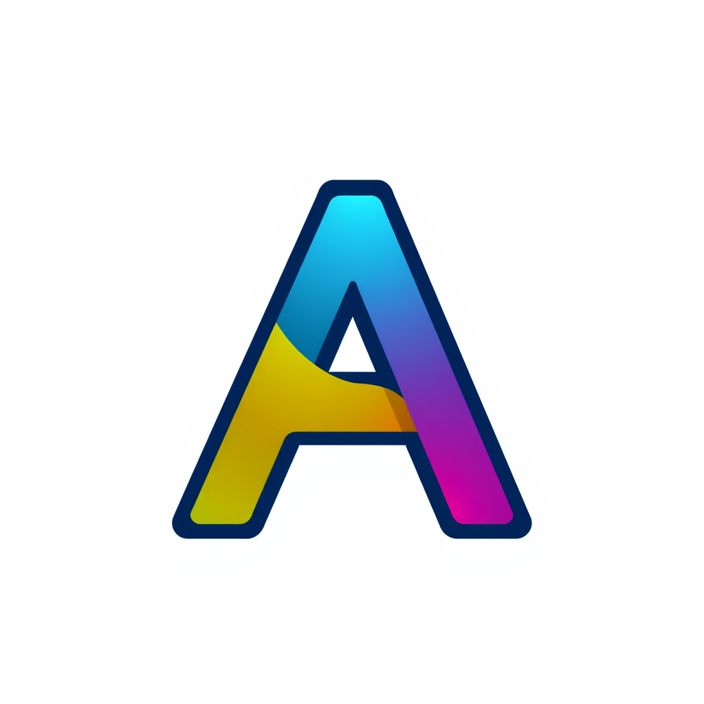 A logo with the letter A has a color palette of #0782d8, #1493dc, #1493dc, #44ccf4 and features an IT abstract expression with a transparent background.