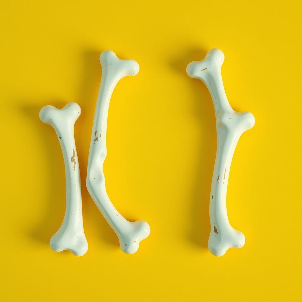 an "H" made of bones, yellow background, realistic photograph - Image