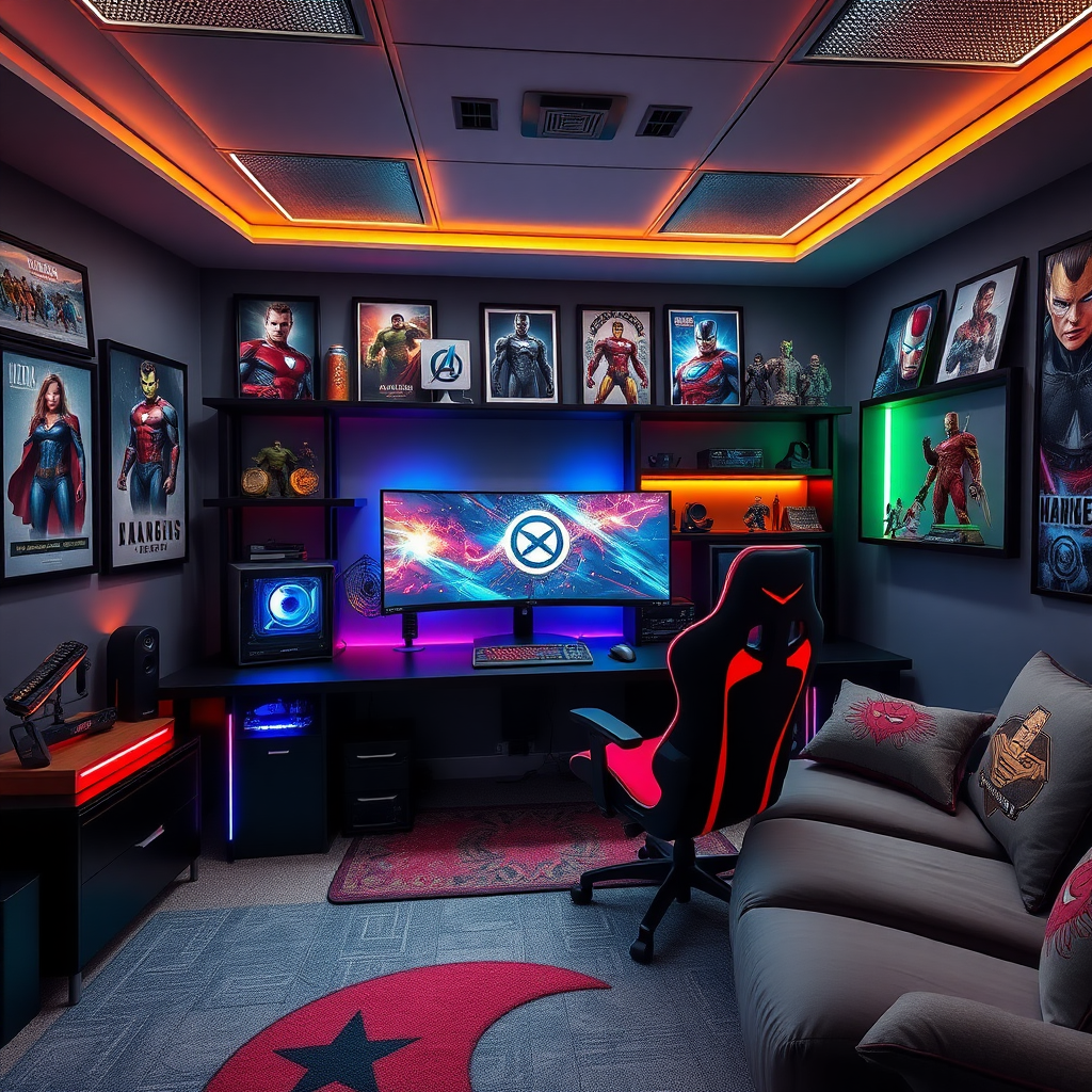 Superhero-themed gaming bedroom