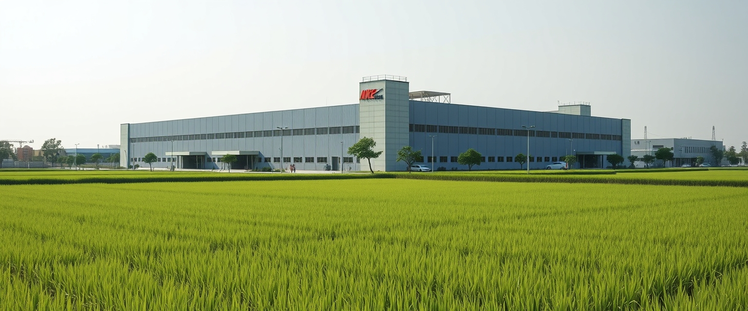 Nike shoes factory, located in the center of a rice field but equipped with modern technology. - Image