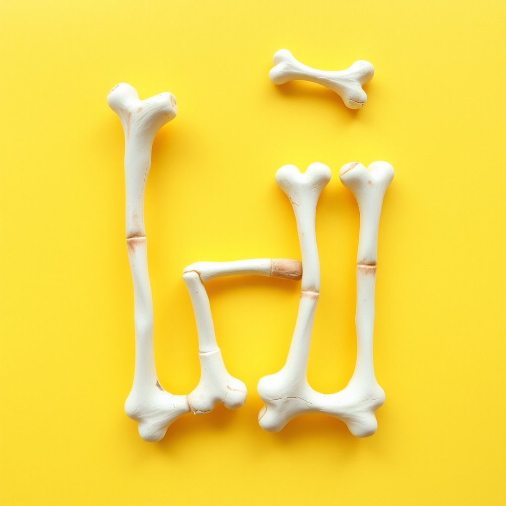 an "H" made of bones, yellow background, realistic photograph - Image