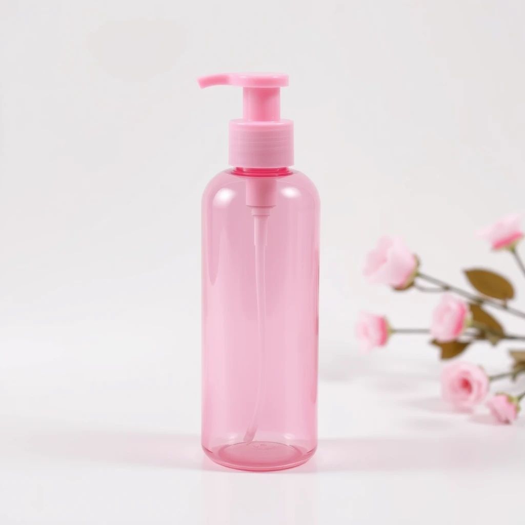 "I want a product background image. This product is a pink cosmetic plastic bottle, possibly used for holding skincare lotion or similar items. I want a background image that matches it, which can attract customers' attention and sell well on Taobao, while highlighting the product. The background should be relatively simple." - Image