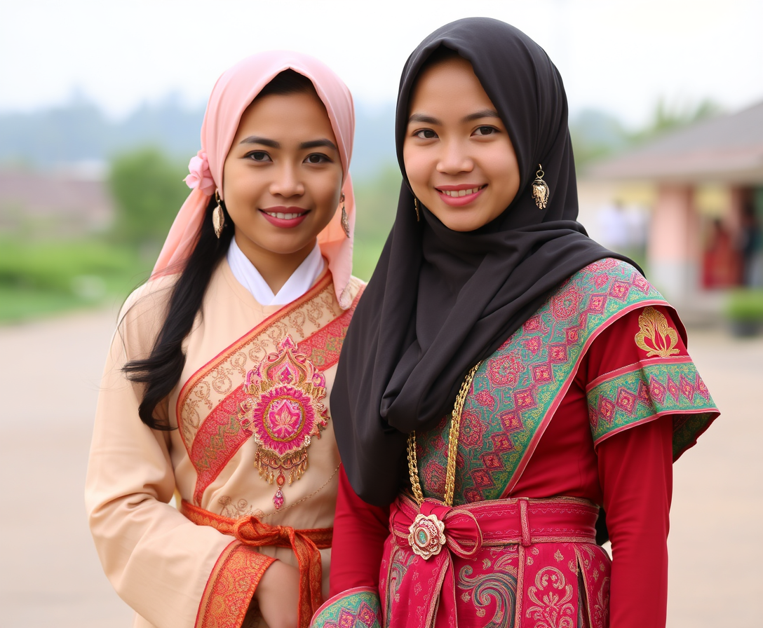 'Indonesian girls are very beautiful, wearing traditional clothing, 1 person.' - Image