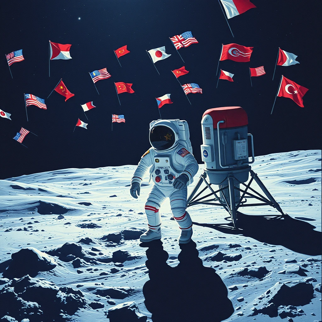 "Having landed on the moon, there are many flags."